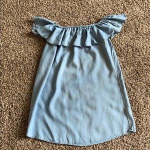 Light Blue Chambray Off-the-shoulder Dress